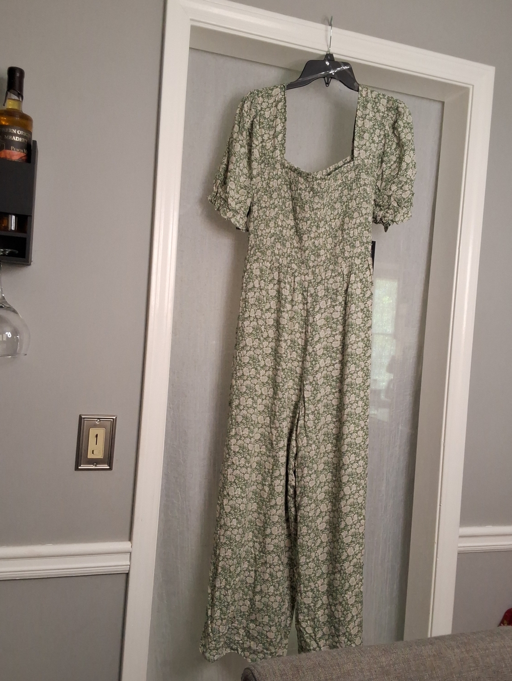 As U Wish Sage Green Floral Square-Neck Jumpsuit